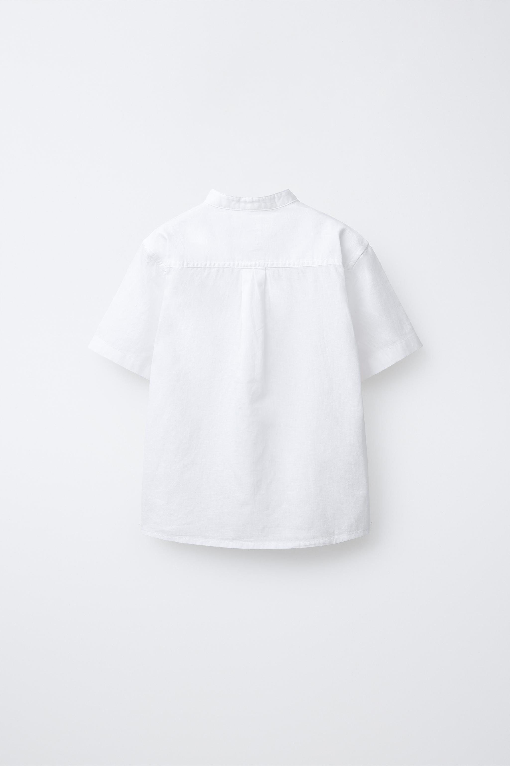 COTTON AND LINEN MANDARIN COLLAR SHIRT